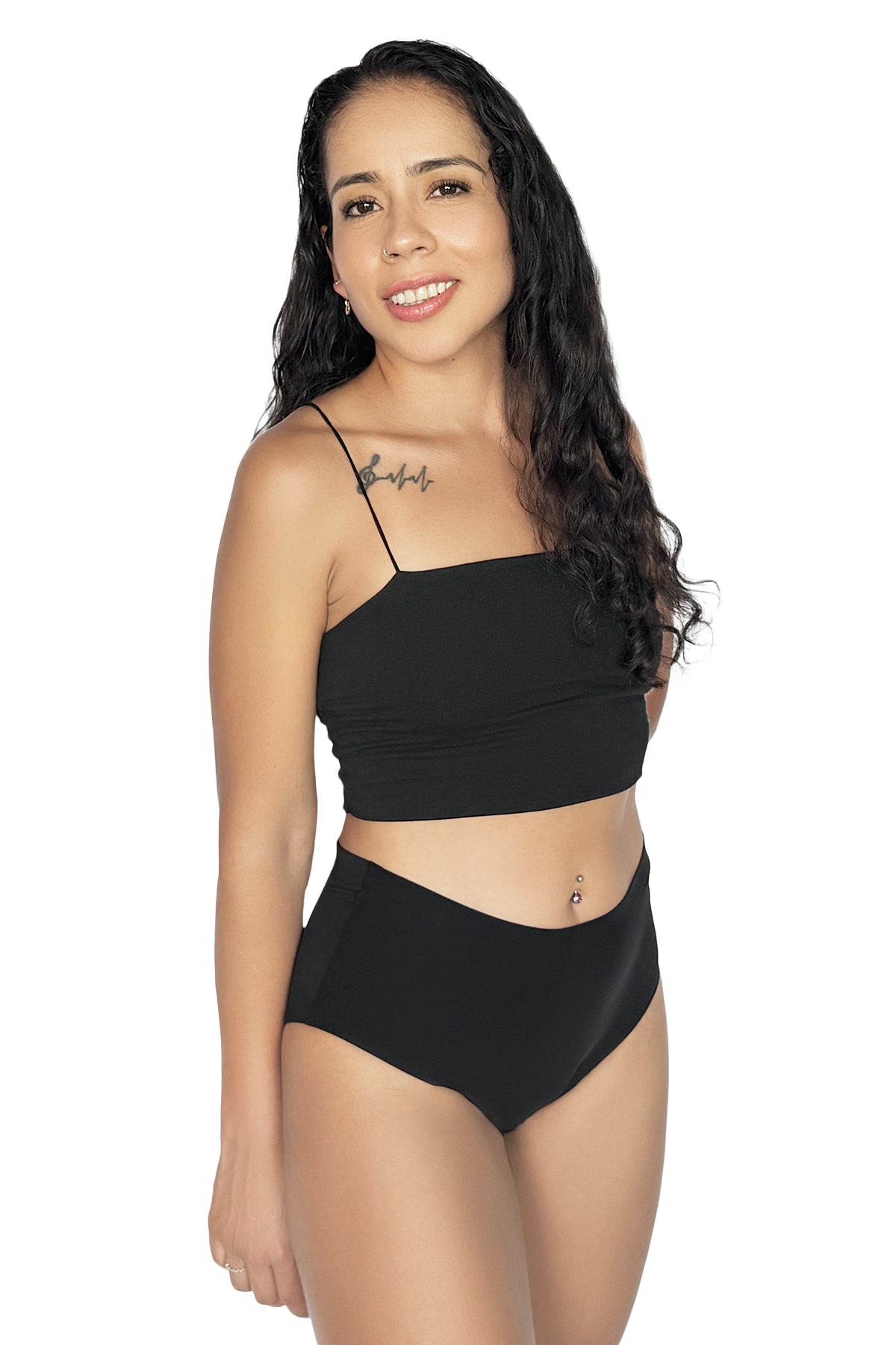 Braga menstrual de cintura alta SCULPT color negro - vista lateral – ECOREINA